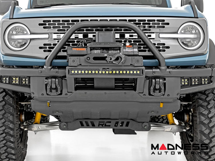 Ford Bronco Winch Mount - High Mount - OE Modular Bumper - Rough Country - W/ Black Series White DRL LED